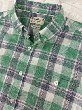 Weatherproof Vintage Mens XL Washable Linen Short Sleeve Woven Button Down Shirt